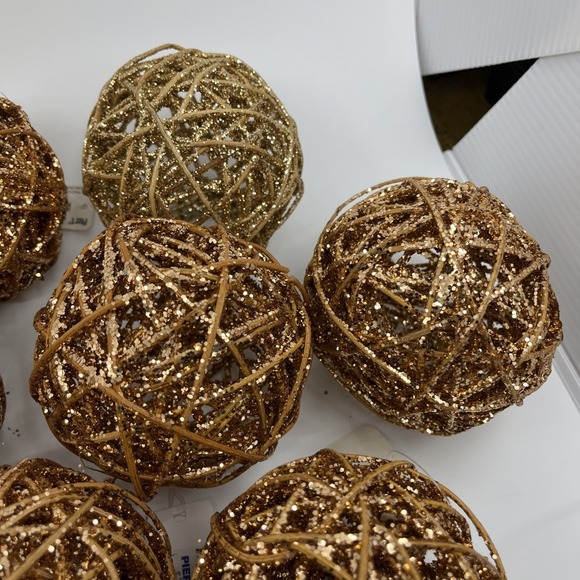 Pier 1 Glitter Vine Brown Gold Lot of 20 Decorative Ball Orb Wicker - Picture 6 of 10